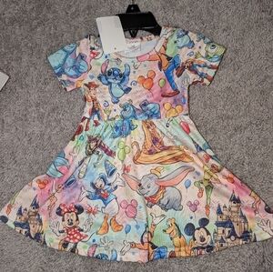 Colorful Kids Cartoon Print Dress